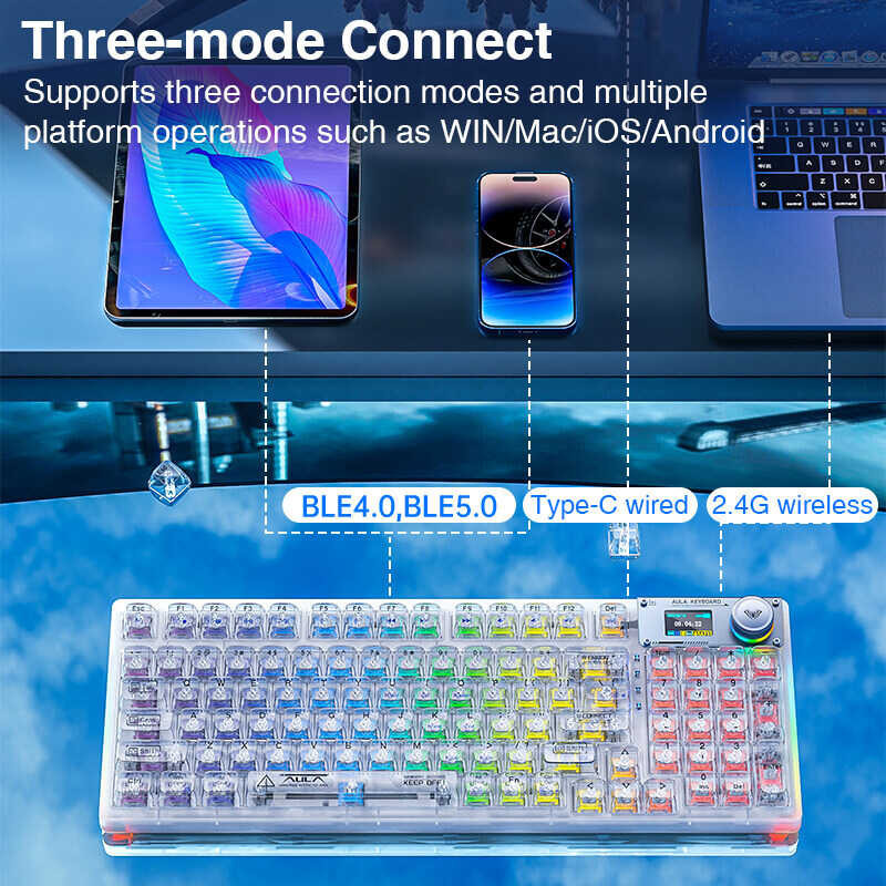 95 AULA key hot swappable Intelligent Screen Mechanical Transparent Keyboard With RGB Backlit Bluet