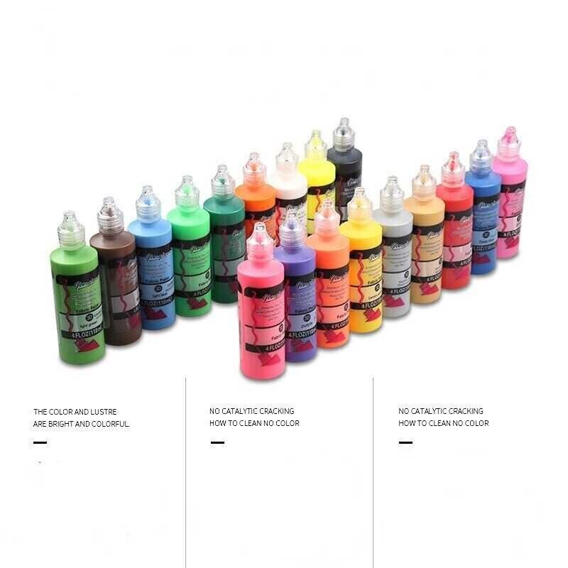 Colors 18 3D Textile Stereo Pigment Bottled Children Graffiti Hand Painting Waterproof Acrylic Pain