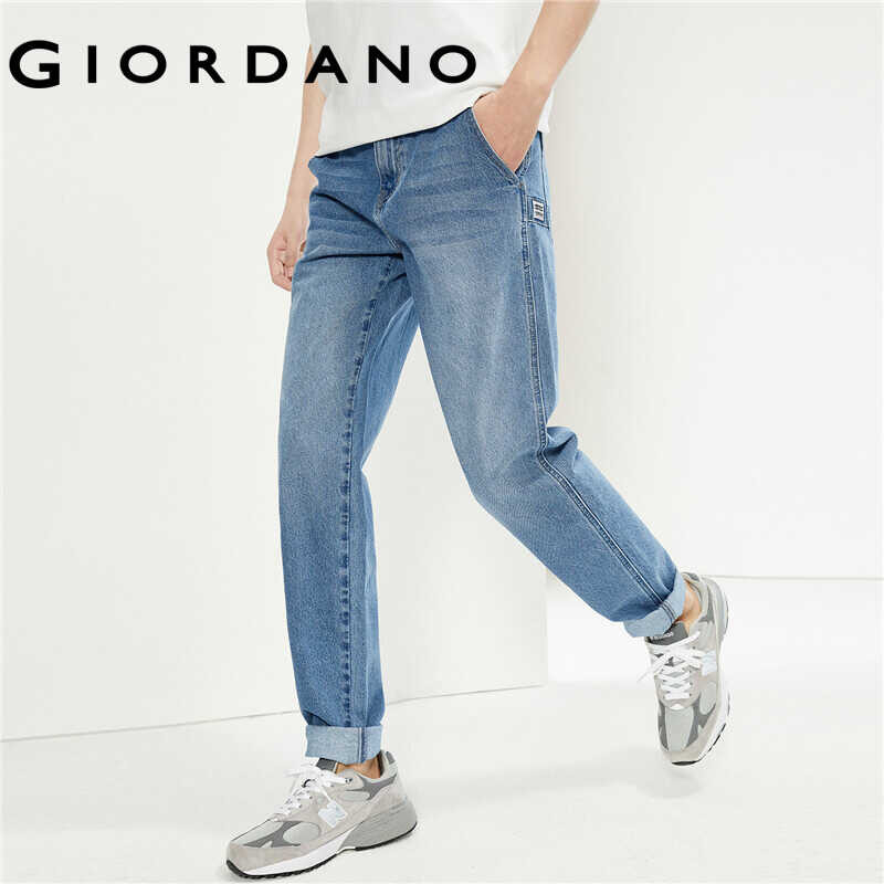 ผู้ชาย กางเกงยีนส์ผ้าฝ้าย GIORDANO 100% หนวด กางเกงยีนส์ MID