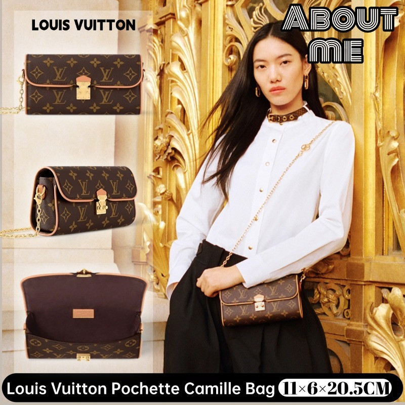 [2025 Lv] Louis Vuitton Pochette camille Bag กระเป๋าสะพายสตรีกระเป๋าโซ่ LV