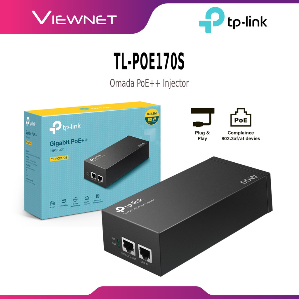 TP-LINK TL-POE170S 60W POE INJECTOR ADAPTER พร้อมปลั๊กและการออกแบบ PLAY, การติดผนัง, การออกแบบเดสก์ท