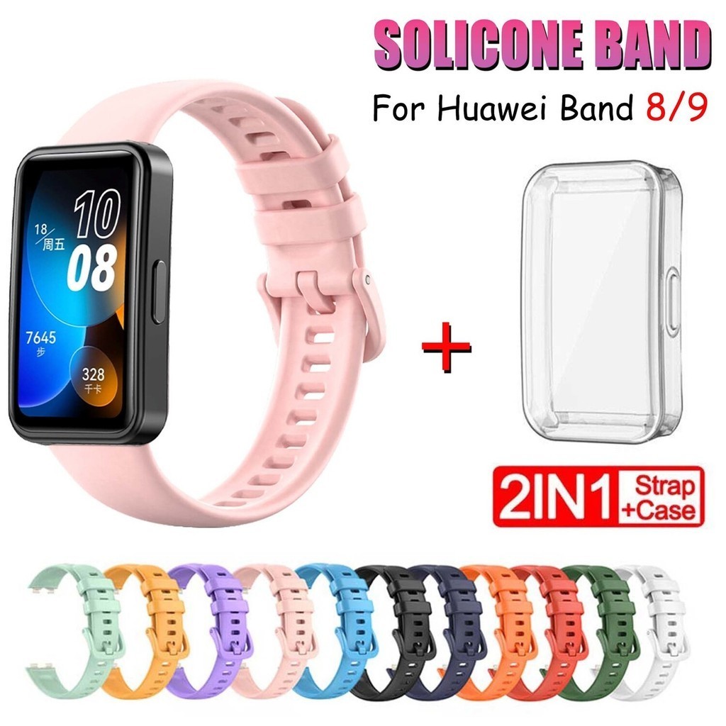 สายเปลี่ยน สําหรับ Huawei Band 8 9 สายรัดข้อมือซิลิโคน กีฬา และเคสป้องกัน TPU สําหรับ Huawei Band 8 9 Smart Watch