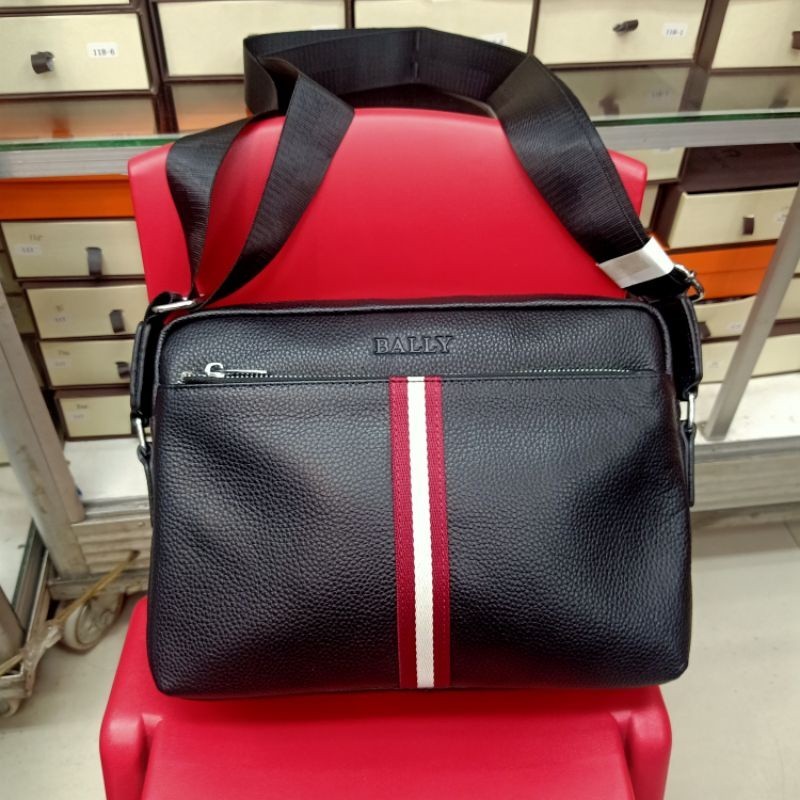 PUTIH MERAH Bally Leather List Sling Bag Red-White Messenger Bag Genuine Leather Premium Quality