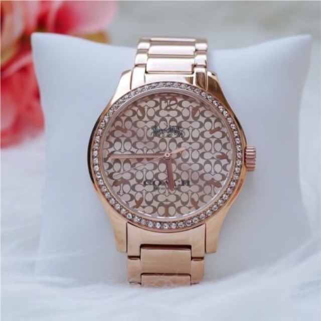 ♞(ผ่อน0%) นาฬิกา COACH Ladies Maddy Rose Gold Bracelet Watch w/Swarovski Crystal W6214 37 มม. 14502