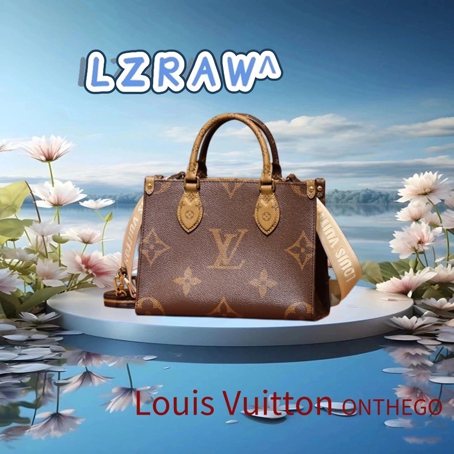 ♞,♘,♙Hot หลุยส์วิตตอง Louis Vuitton ONTHEGO กระเป๋าถือขนาดกลาง LV New Tote Bag Mini Size Ladies Mes