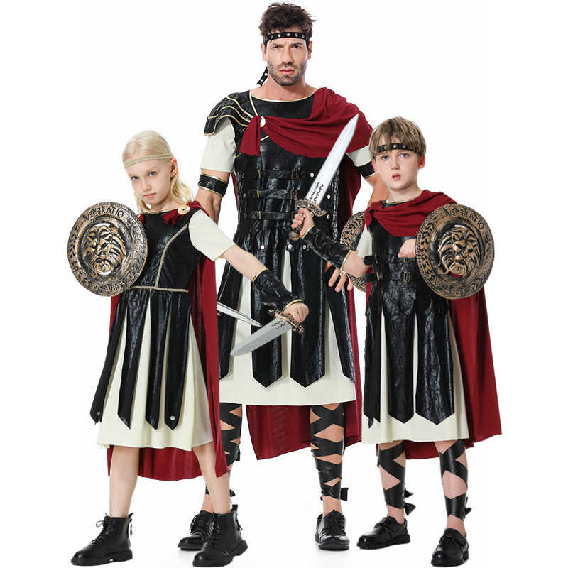 Adult Man Kids Boys Girls Spartan Warrior Cosplay Costume Set Roman Gladiator Costume Fancy Parent-