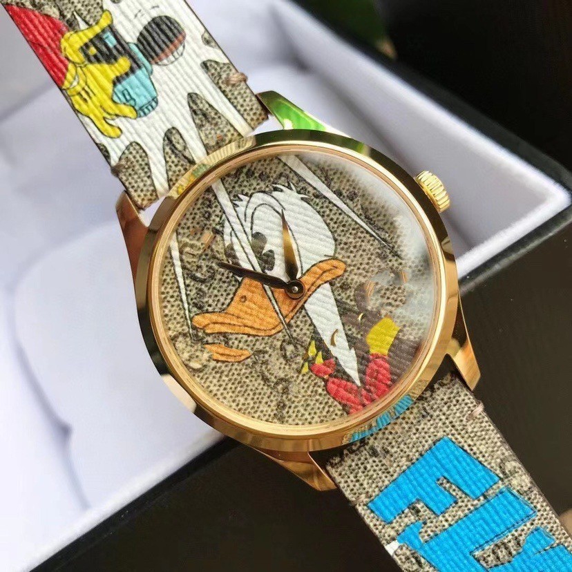 นาฬิกาข้อมือ สายหนังวัวแท้ ลาย Donald Duck GC สไตล์ญี่ปุ่น แฟชั่นยุโรป และอเมริกา สําหรับผู้หญิง ส่