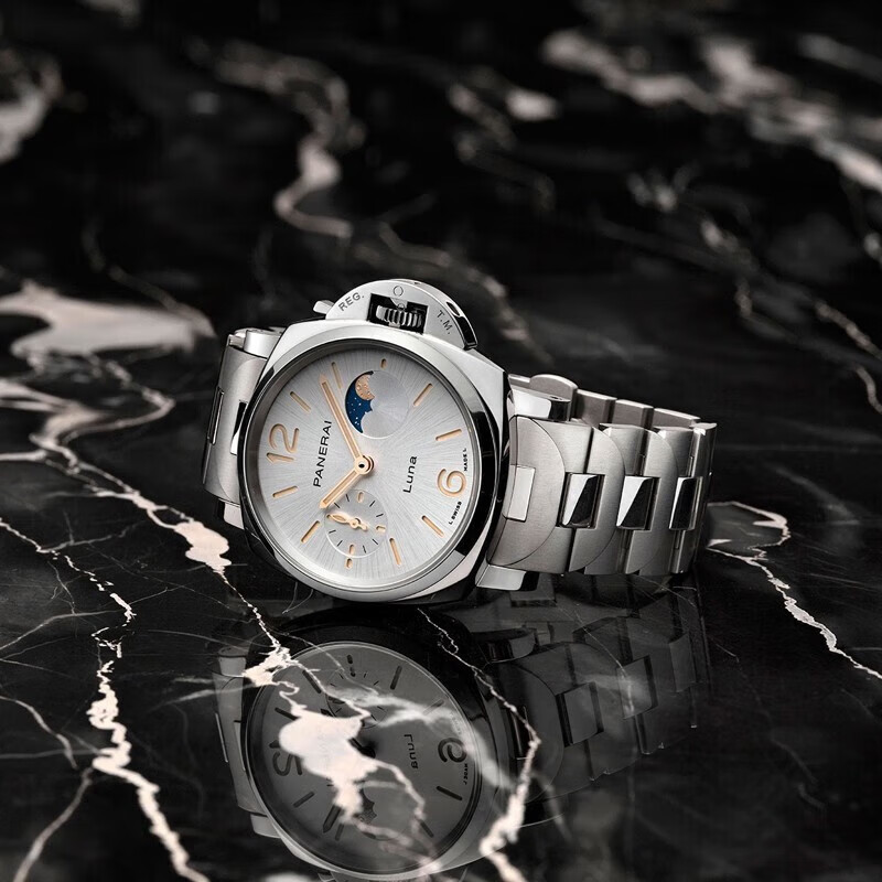 Panerai/swiss นาฬิกาข้อมืออัตโนมัติ สายเข็มขัดเหล็ก หน้าปัดดวงจันทร์ ลูมิโน่ สําหรับผู้หญิง PAM0130