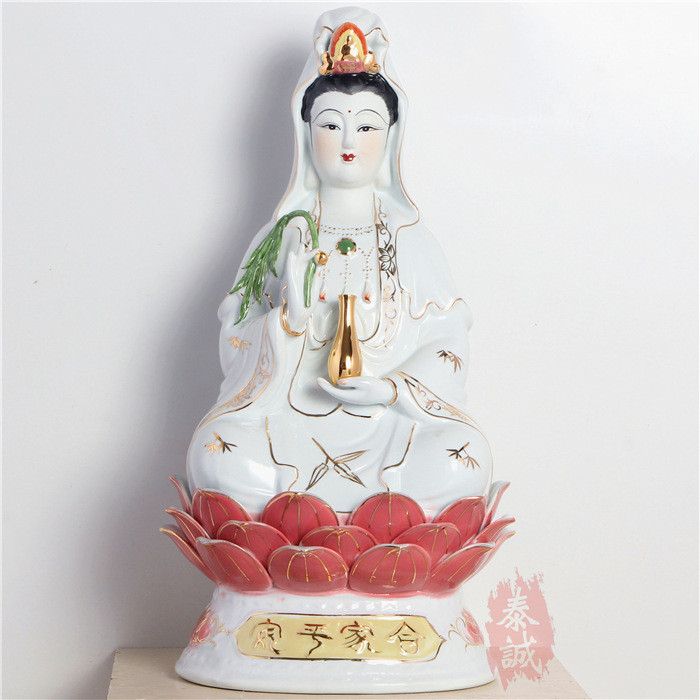 Ceramic Avalokitesvara Statue Glazed Colored Ceramic Buddha Statue Crafts Avalokitesvara Statue Decoration