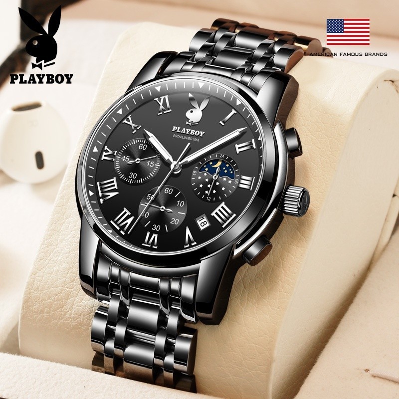 Playboy Famous Brand Watch (ของแท้+กล่องของแท้) 3026 นาฬิกาข้อมือควอตซ์แฟชั่น เรืองแสง คุณภาพสูง สํ