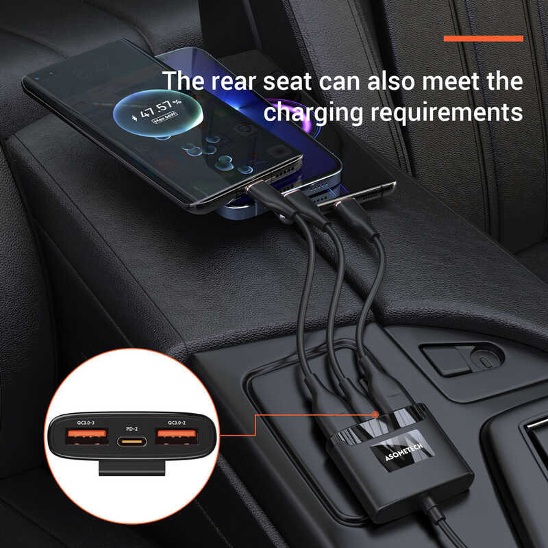 ❤ ASOMETECH 78W 5 In 1 USB Fast Charge PD QC 4.0 3.0 PPS 25W Type C Multi Port Car Charger Adapte