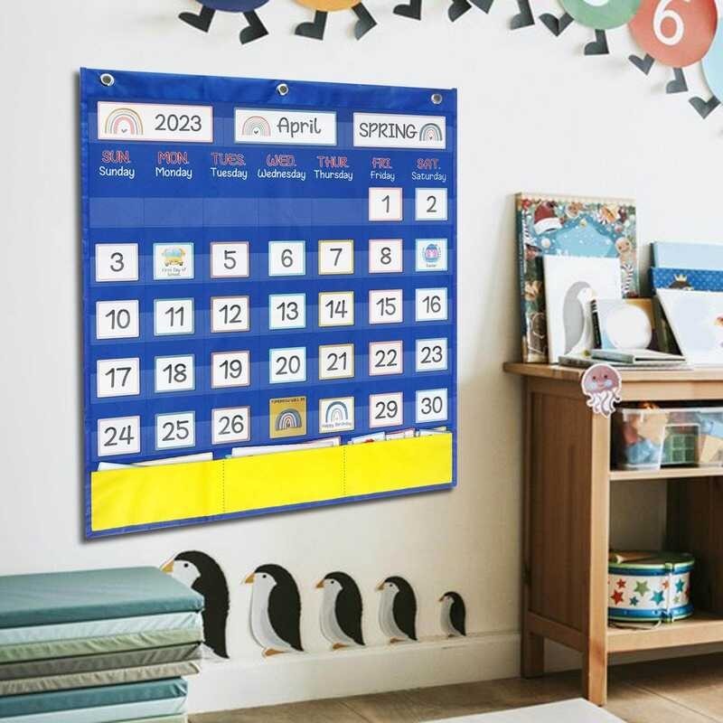 Acituna Calendar Pocket Chart Festival With 89 Cards Classroom Organized Chart