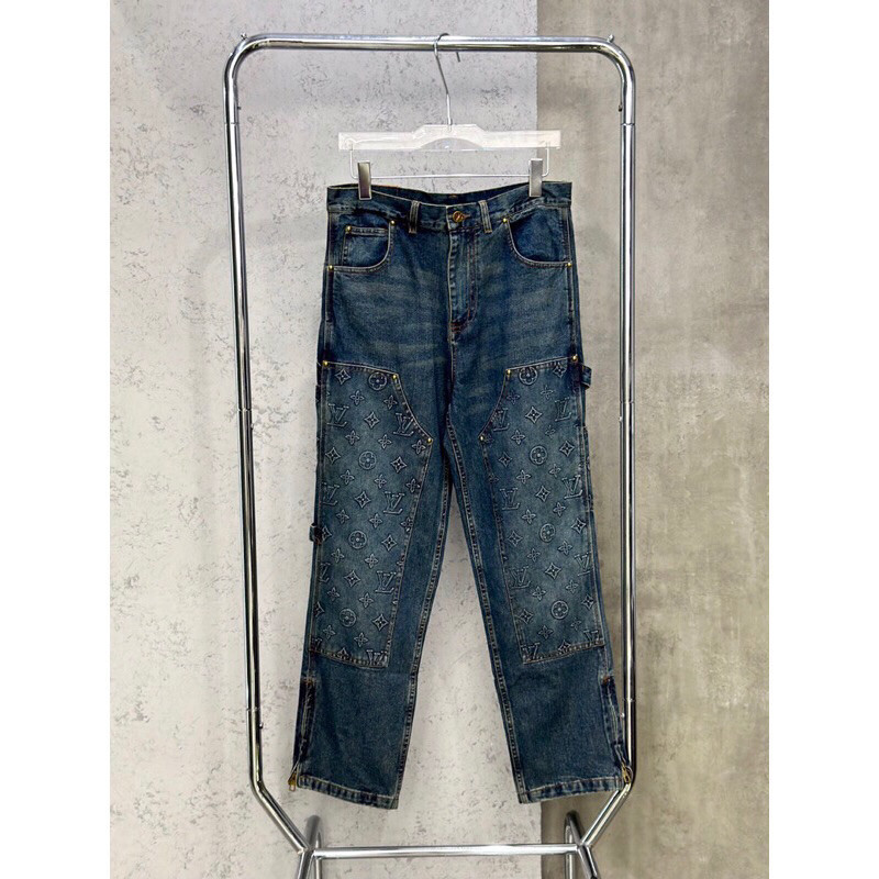 [ คุณภาพกล ่ อง ] สินค ้ า! กางเกงยีนส ์ Lv Luon Vuituoi - Monogram Workwear Denim Pants - FW24 Typ