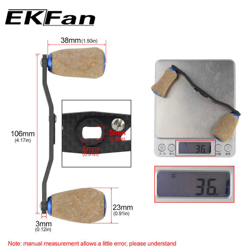 Ekfan New Design Carbon Fiber + Softwood Knob 105Mm 8*5Mm Hole Handle For Baitcasting Fishing Reel