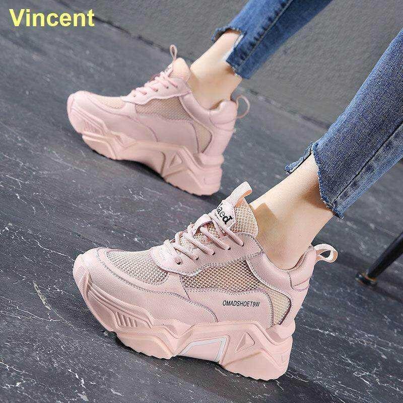 ❤ White Shoe Kasut Perempua Wanita Wedge Hidden Sneakers For Women Cut Platform Height Inch High