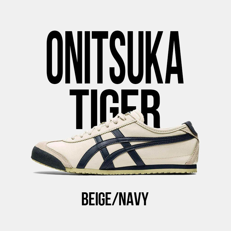 ของแท้ 100% Tiger MEXICO 66 Beige/Navy DL408-1659 รองเท้าผ้าใบหุ้มข้อต่ำแบบ unisex