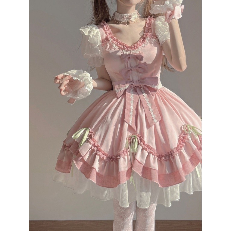 Pink Girl Cute lolita Dress Gentle Dress lolita Soft Girl Miss Princess Dress Female