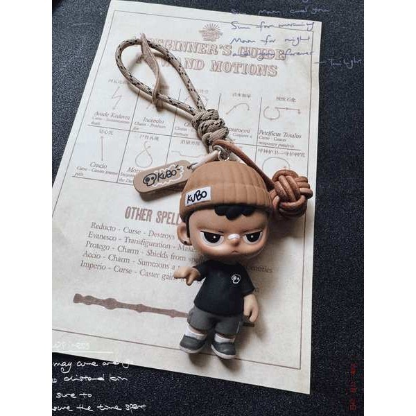 ของแท้ยืนยัน crybaby popmart บับเบิ้ลมาร์ท KUBO พวงกุญแจรถตุ๊กตาทำมือพวงกุญแจเชือกหนังจี้เครื่องประ