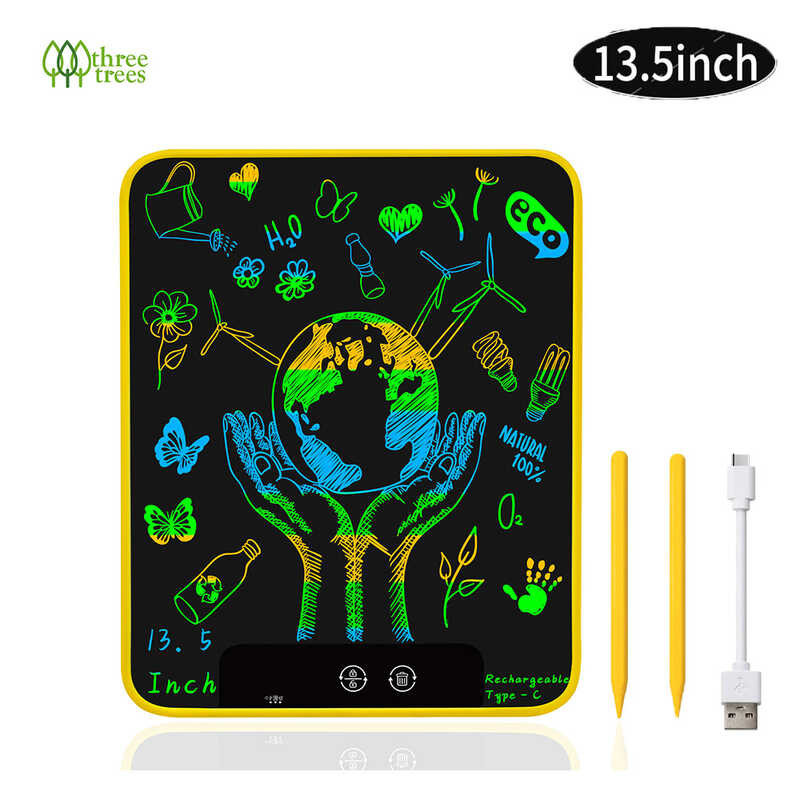 Threetrees 13.5 Inch Rechargeable LCD Writing Tablet With Two Pens,Thick Writing Line Graffiti Doo