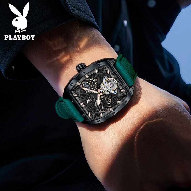 นาฬิกา สำหรับผู้ชายของแท้นาฬิกากันน้ำอัตโนมัติ PLAYBOY สำหรับผู้ชายของแท้กันน้ำอัตโนมัติ