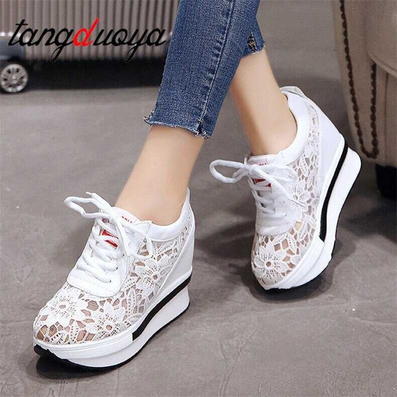 white platform 2023 wedge high heel sneakers women casual mesh Breathable shoes zapatillas mujer