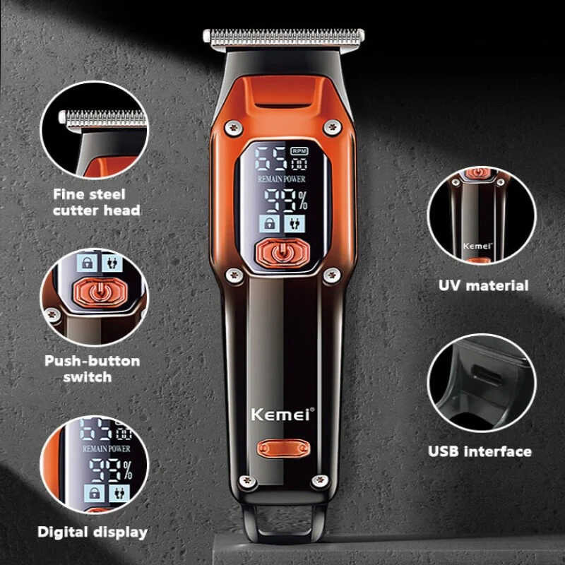 Kemei ปัตตาเลี่ยนตัดผม ปัตตาเลี่ยนไร้สาย แกะลาย กันขอบ