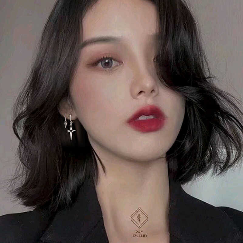Sier Cross 【HCSFZCV】 star asymmetrical Earrings cool earrings female Clip Earings for women hypoa