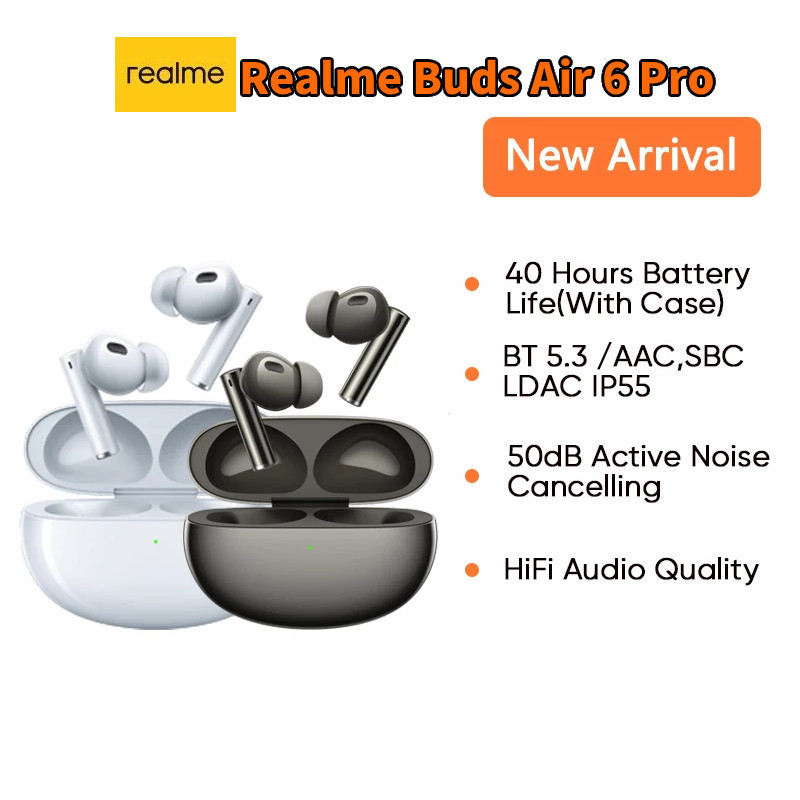 Realme Buds Air 6 Pro หูฟังไร ้ สาย True 50dB Deep Sea ลดเสียงรบกวน 2.0 Bluetooth 5.3 หูฟังไร ้ สาย