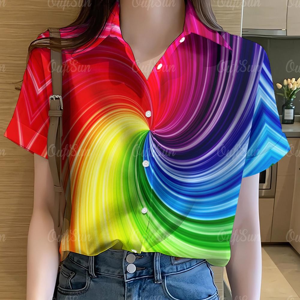 เสื้อลายดอกไม้ สายรุ้ง กราฟฟิตี้ แขนสั้น ขนาดใหญ่เกินไป สําหรับผู้หญิง 2568