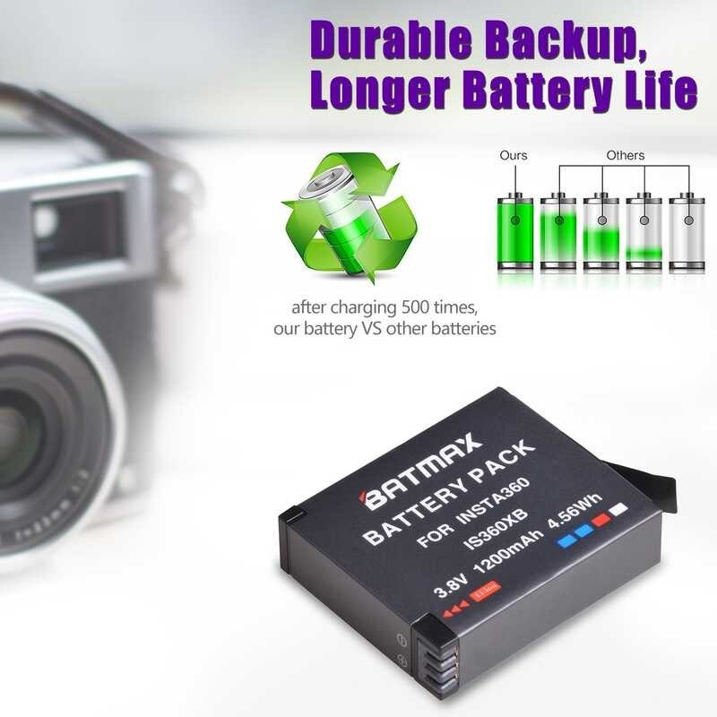 ➧ Batmax 1200Mah Insta360 One X Camera Is360xb Replacement Battery LED 3-Slots Charger With Micro