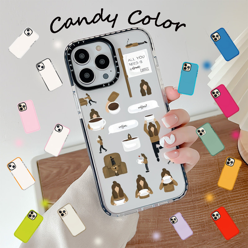 CASETiFYวินัยในตนเองกาแฟสาวสําหรับIPhone 11 14 15 Pro Max 12 13 Mini Cover X XR XS Maxซิลิโคนกันชนใส