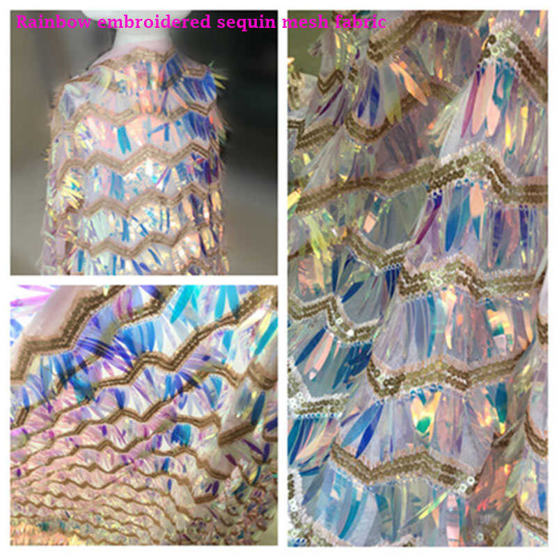 Shining Rainbow Charming Sequinsสุทธิผ้าปักwave Tassel Sequinsตาข่ายผ้าdiyจักรเย็บผ้าสำหรับไนท์คลับw