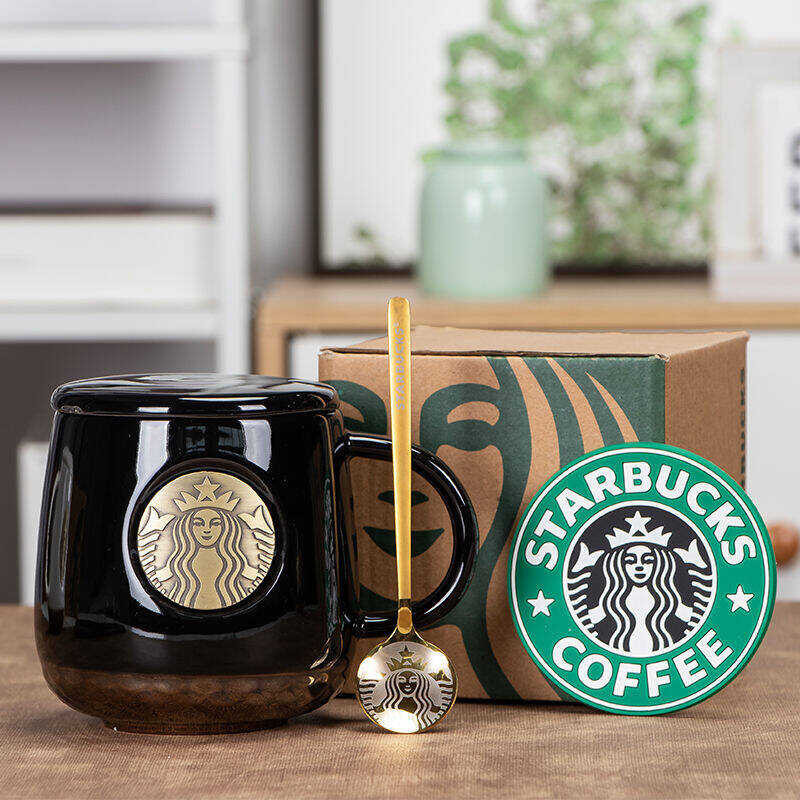 Store Ceramic Official Black and White Copper Medal Mug Couple Office Retro Large Capacity Coffee w