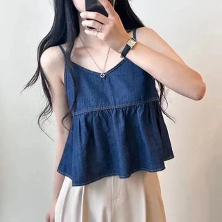 Solovely ผู้หญิง สไตล์เกาหลี เสื้อครอป สีพื้น เสื้อแขนกุด สตรีทสไตล์ เสื้อกล้าม