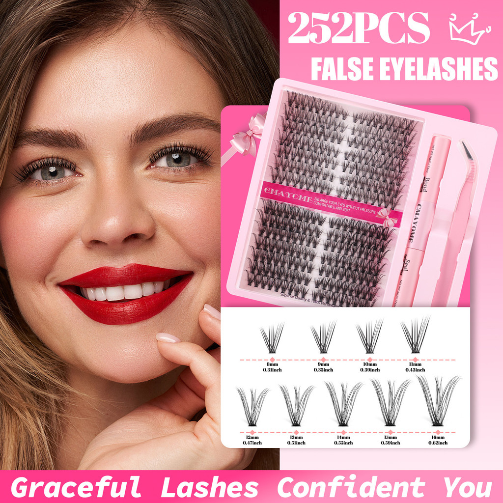 ♞,♘,♙การค้าต่างประเทศ Cross-border D Song Single Cluster ขนตาปลอม 8-16 มม.Gradient ธรรมชาติหนา DIY S