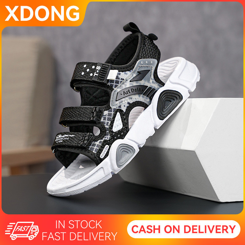 XDONG รองเท้าเด็กผู้ชาย เปิดนิ้วเท้า สายรัดเวลโคร รองเท้าแตะเด็ก ผู้หญิง 5 6 7 8 9ขวบ น้ำหนักเบา อ่