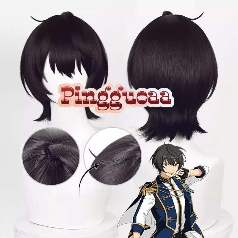 Ensemble Stars ES Knights Sakuma Ritsu Cosplay Wigs 32cm Black Short Heat Resistant Synthetic Hair