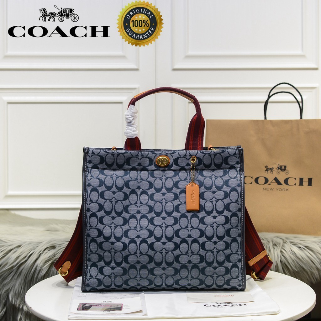 ♞พร้อมส่ง แท้ % Coach กระเป๋าถือขนาดใหญ่ผู้หญิงกระเป๋าสะพายข้าง Messenger แฟชั่นใหม่วัสดุผ้า Lei หอ