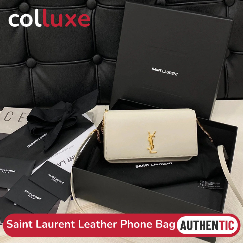 ♞,♘,♙ของแท้Saint Laurent YSL CASSANDRE Smooth Leather Phone Bag กระเป๋าสะพายสตรี สีขาว สีดำ MONOGRA