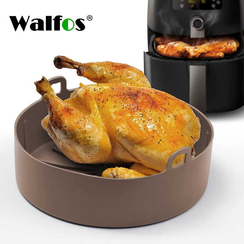 Walfos Reusable Air Fryer Silicone Pot FDA Food Grade Silicone Air-Fryer Microwave Basket Easy Cle -