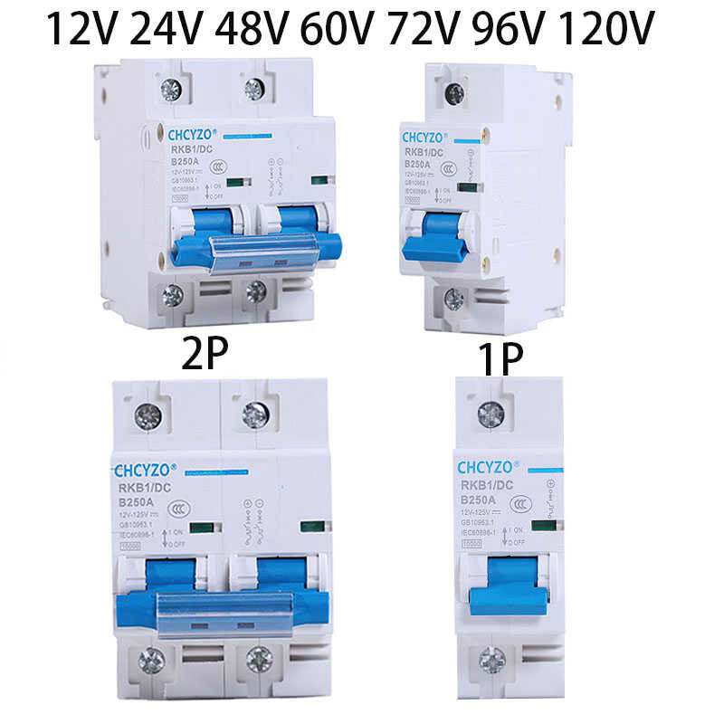 DC MCB เบรกเกอร์ 1P / 2P 12V 24V 36V 48V 60V 72V 96V 120V มินิ Isolato100a 125A 150A 200A 250A สำหรั