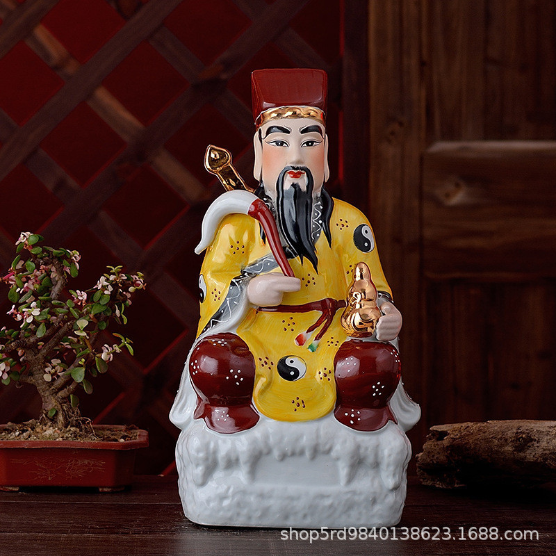 14-18 32 inch statue of Zhang Tianshi, a genuine gold handmade painted Buddha statue, ceramic ornament, safe