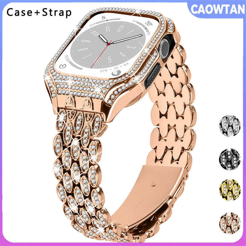 Diamond Strap Bling For Apple Watch Series 8 7 41mm Modification Case Bezel Frame Wristband iWatch  