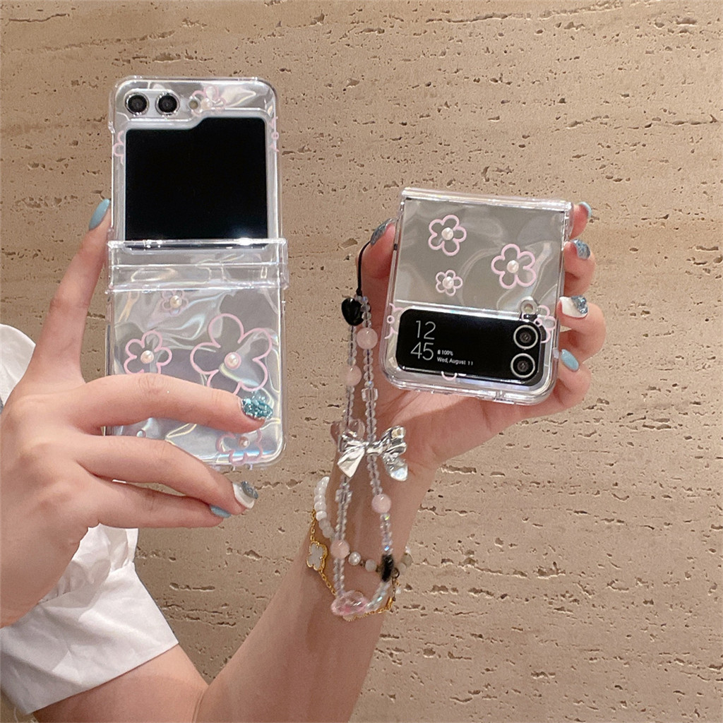 SAMSUNG เกาหลีน่ารักGlitter Lineดอกไม้แมงกะพรุนโบว์เชลล์สําหรับSamsung Galaxy Z Flip 7 6 Z Flip8 ZFlip 5 Zflip6 Zflip7 Feกันกระแทกปกหลัง