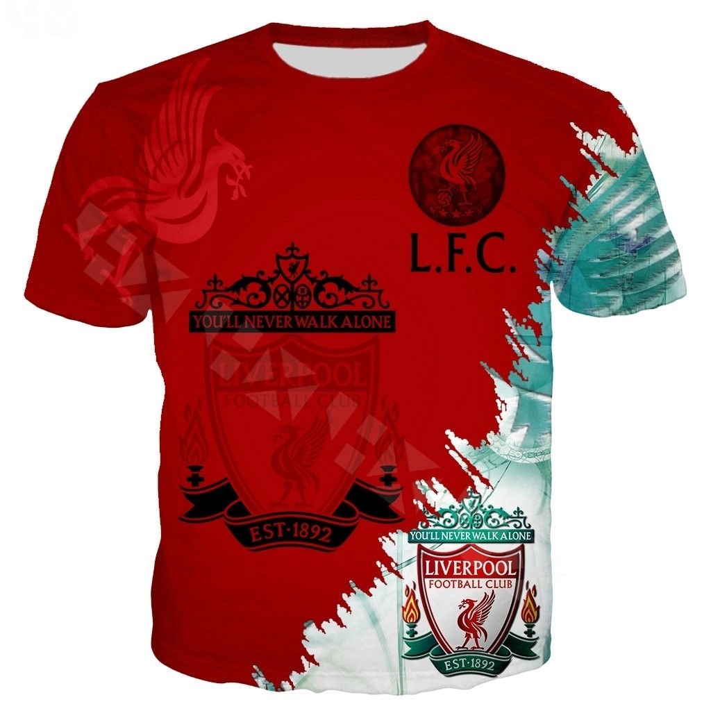 ใหม่ เสื้อยืดลําลอง แขนสั้น พิมพ์ลาย Liverpool Jersey 3D สไตล์ฮาราจูกุ แฟชั่นฤดูร้อน สําหรับผู้ชาย