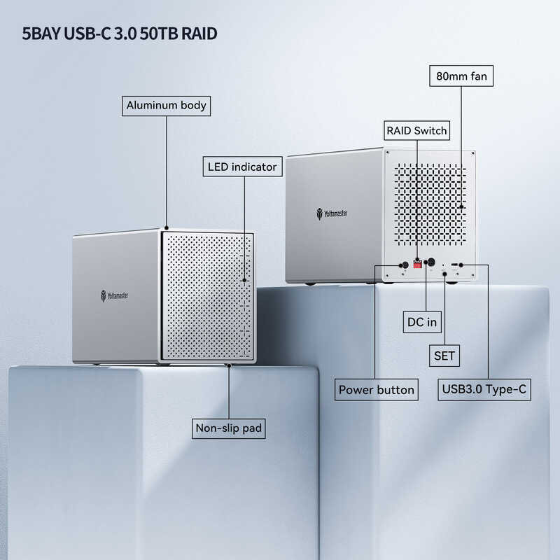 Bay Yottamaster 5 RAID USB3.1 Gen1 Type C HDD nclosure for 2.5 & 3.5 Inch Hard Drives Raid 2.  3.