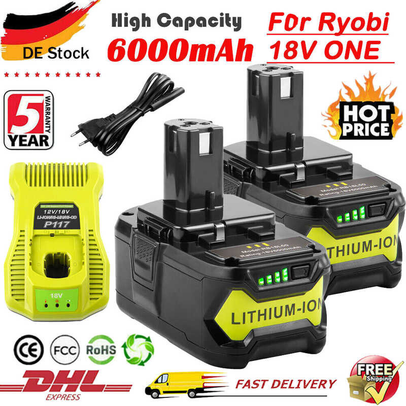 6Ah สำหรับ RYOBI P108แบตเตอรี่18 V หนึ่ง + พลัส18โวลต์ลิเธียมไอออน P104 P107 Rb18l50 Rb18l20 P108