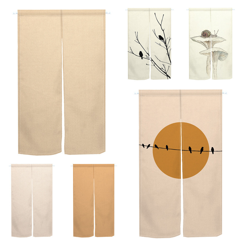 สีเบจสีส้มม่านประตูญี่ปุ่น Noren Pure Colour Simple Room Partition Rustic Kitchen Linen ผ้าม่านสั้น Blackout