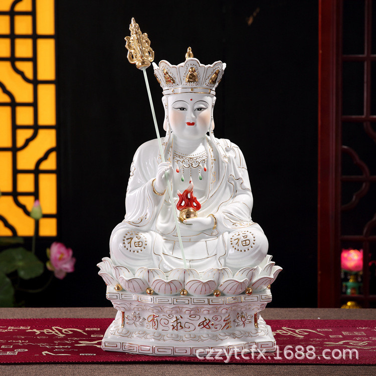 Ceramic Buddha Statue  hand-painted gold painted high white porcelain Vajra seat, Tibetan King