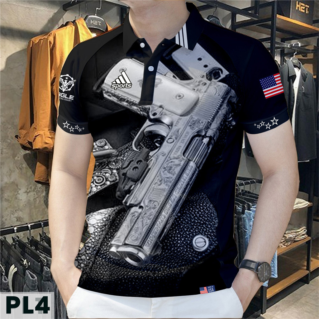 (ในสต็อก) ปืนรูปแบบ 2024 ฤดูร้อนใหม่ย้อนยุคหรูหราแฟชั่นกีฬาเสื้อโปโลพิมพ์เสื้อยืดโปโล